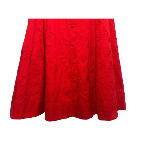 Anthropologie Sandra Belted Long Maxi Skirt Womens 8 Red 3D Floral A-line Flare - Picture 11 of 16